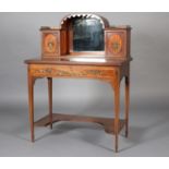 AN EDWARD VII LADY'S MAHOGANY AND SATINWOOD WRITING DESK, painted with ribbon tied floral sprays and