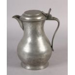 A MID 18TH CENTURY FRENCH PEWTER WINE FLAGON, by Jean-Baptiste Oudart of Lille, of baluster form