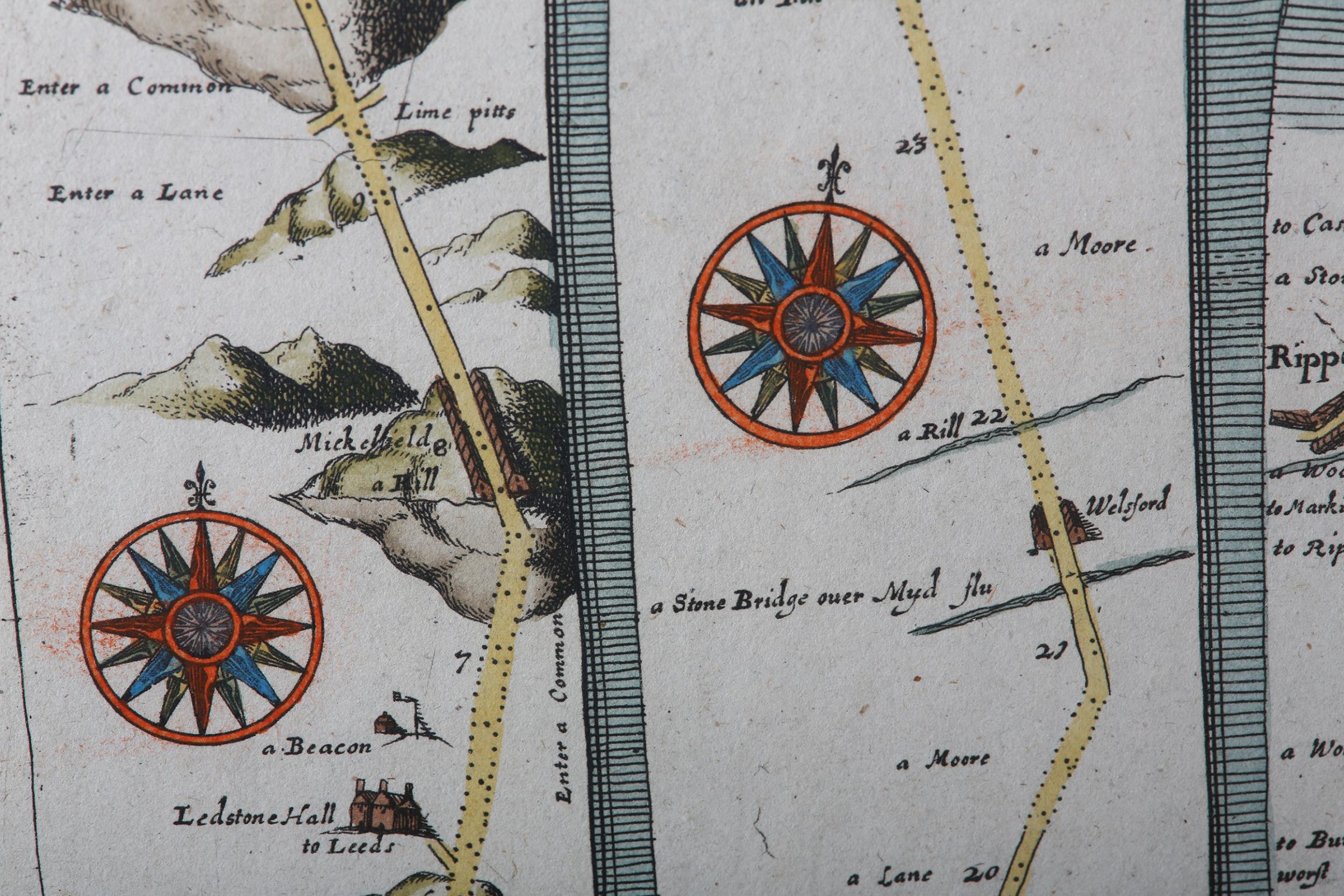 JOHN OGILBY (1600-1676), The Road from Ferrybridge to Boroughbridge, strip map, hand coloured, - Image 4 of 4