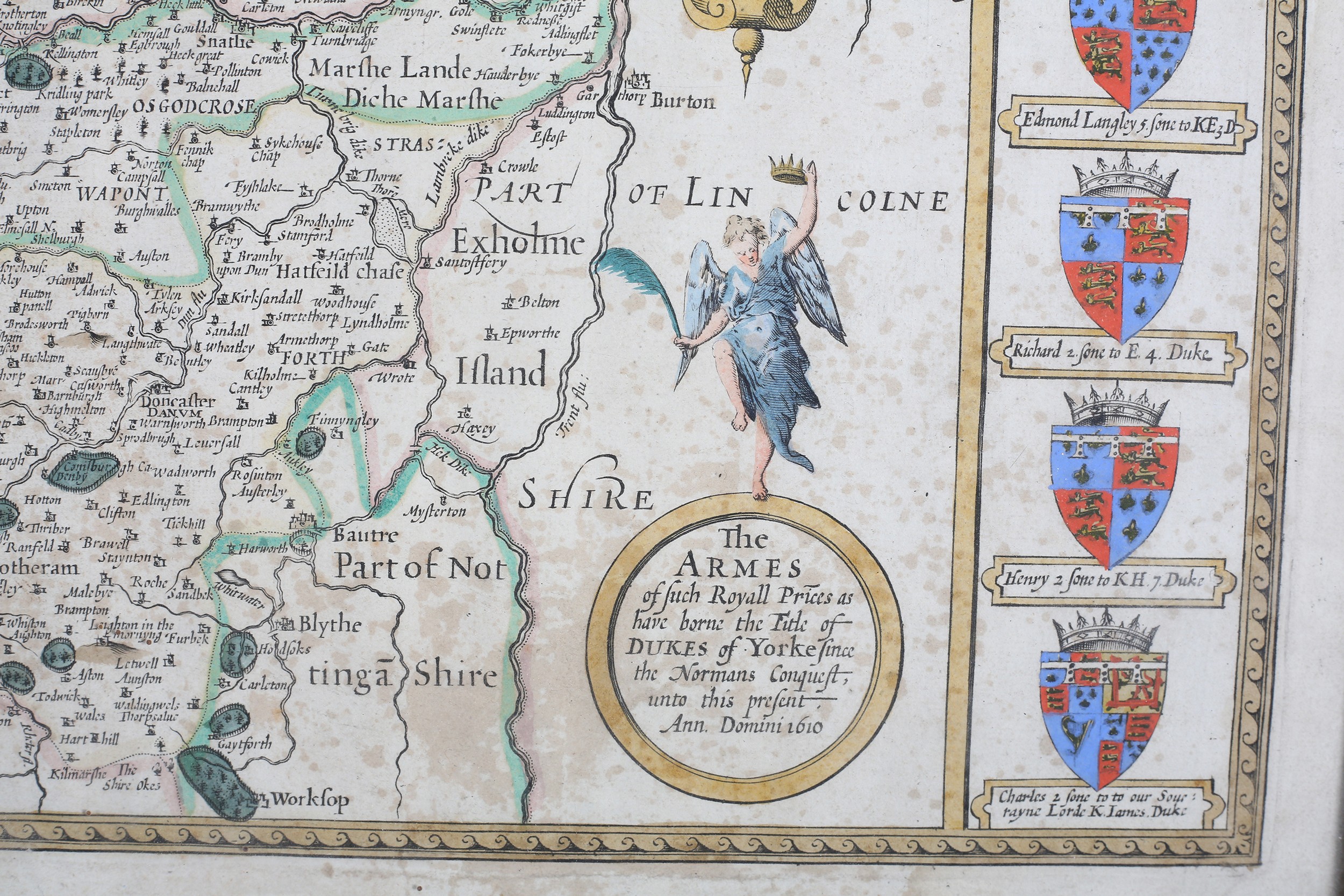 AFTER JOHN SPEED (1552-1629), The West Ridinge of Yorkshire, 1610; double page hand coloured - Image 4 of 4