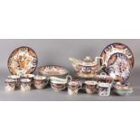 AN EARLY 19TH CENTURY DERBY PORCELAIN TEA SERVICE, of underglaze blue, iron red and gilt, comprising