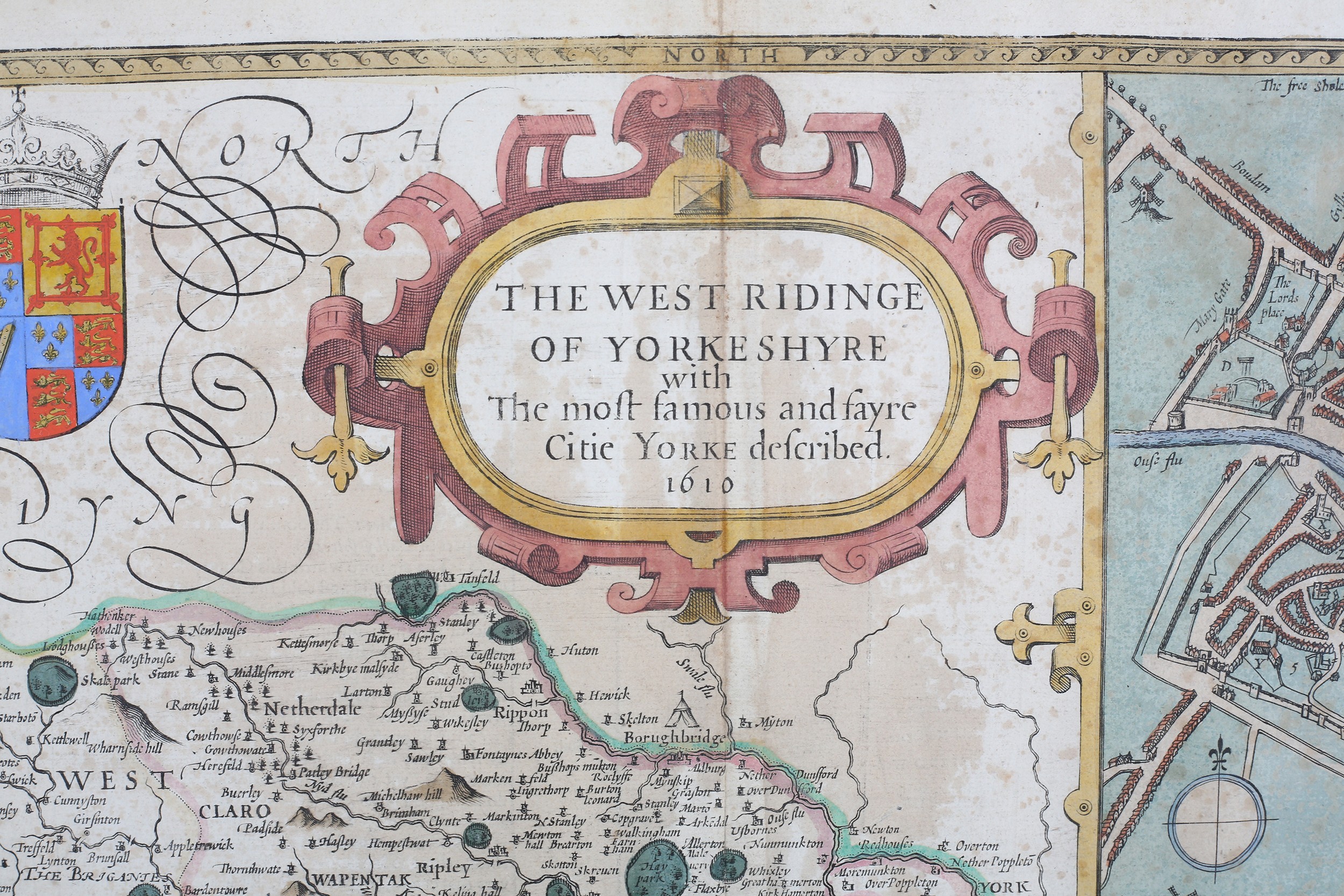 AFTER JOHN SPEED (1552-1629), The West Ridinge of Yorkshire, 1610; double page hand coloured - Image 2 of 4