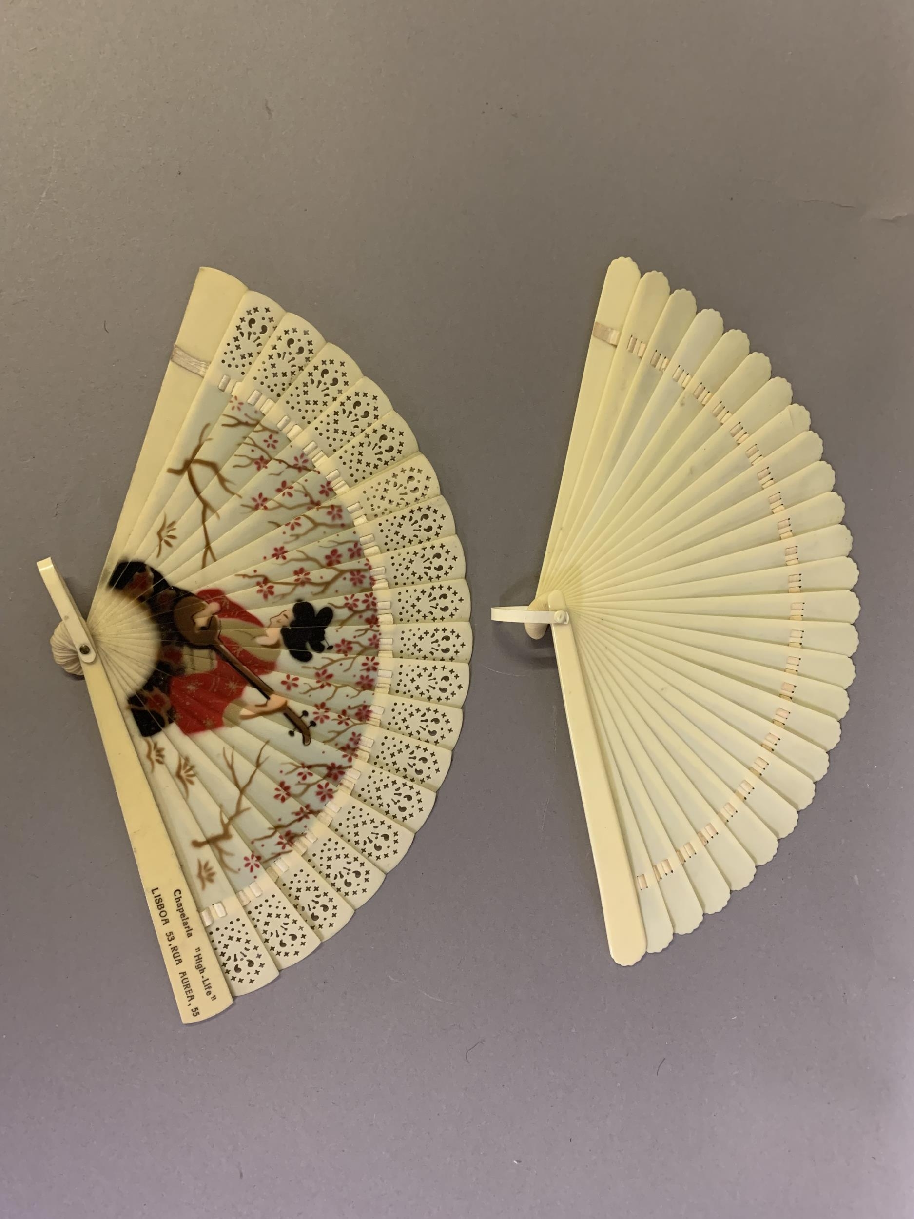 Across the Continents: a selection of fans from different counties, to include a small wood brisé - Image 3 of 5