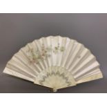 Three bone fans c.1860- 1880’s, the first mounted with a cream silk leaf, painted with leaves, the