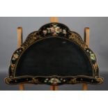 An ornate 19th century wood fan display case painted with flowers and gold swags, shaped, glazed,