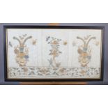 Chinese embroidery: An unusual 19th century, Qing Dynasty, silk panel in three sections, plus a