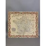 A nineteenth century embroidered map of France as divided into 86 departments, the Savoie shown as