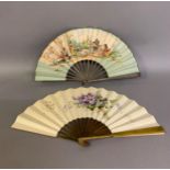 A dated, painted paper fan, bearing initials for BC, the date of 1906 and a spray of violets to