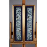 Chinese silk embroidered sleeve bands, 19th century, Qing Dynasty, densely worked in shades of blue,
