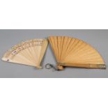 19th century wood brisé fans, c1880’s, probably Austrian, the first a sturdy example with heavier