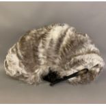 A late 19th century female ostrich feather fan, a good mix of white and brown feathers, the
