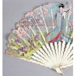 Ann Collier: The Japanese Geisha, a large incised bone fan with bobbin and needle lace leaf in