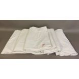 Five heavy French linen sheets, embroidered with initials in red, approx. 200cm x290cm Three are