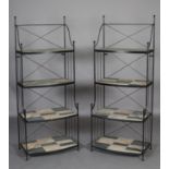 A pair of metal and tile effect plant stages, each on four tiers, 68cm wide x 46cm deep x 171cm high