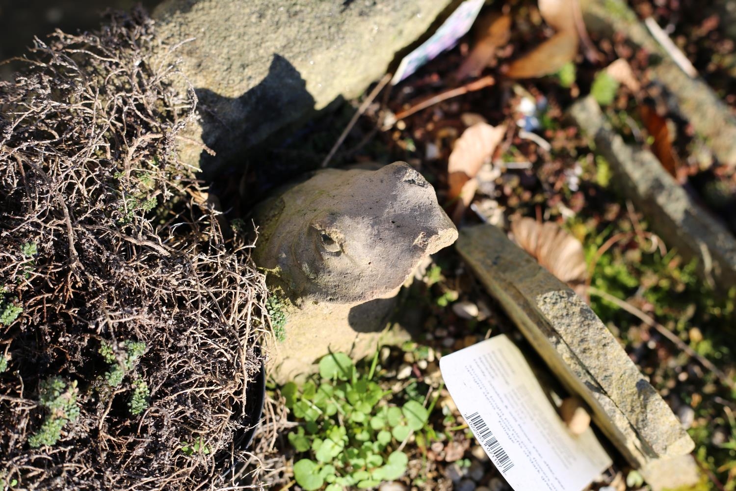 A semi-circular stone trough, flat back, 74cm x 43cm x 26cm - Image 3 of 4