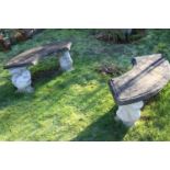 A pair of cast garden benches with squirrel legs, 102cm by 35cm by 37cm