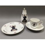 A Copeland china moustache cup and saucer , plate and jug decorated with 'manners maketh the man',