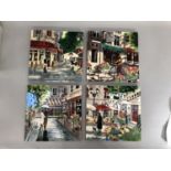 Four resin relief plaques by Brent Heighton, art in motion series depicting continental café