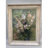Jean Govaerts, gladioli held in a blue vase, oil on canvas signed to lower right, 80cm by 60cm