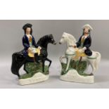 Two 19th century Staffordshire pottery equestrian figures, Tom King and Dick Turpin, 23.5cm and 24cm