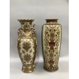 Two Japanese vases of typical colour, one decorated with urns of chrysanthemum, the other two