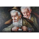 ITALIAN SCHOOL, mid-20th century, The card players, two elderly men at a table with wine and