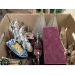 A quantity of wooden models of ships to include diorama ship in velvet case, kit model of