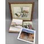 Dorothy Judd, bantams in a snow covered farmyard, watercolour signed to lower right, 28.5cm by 38.