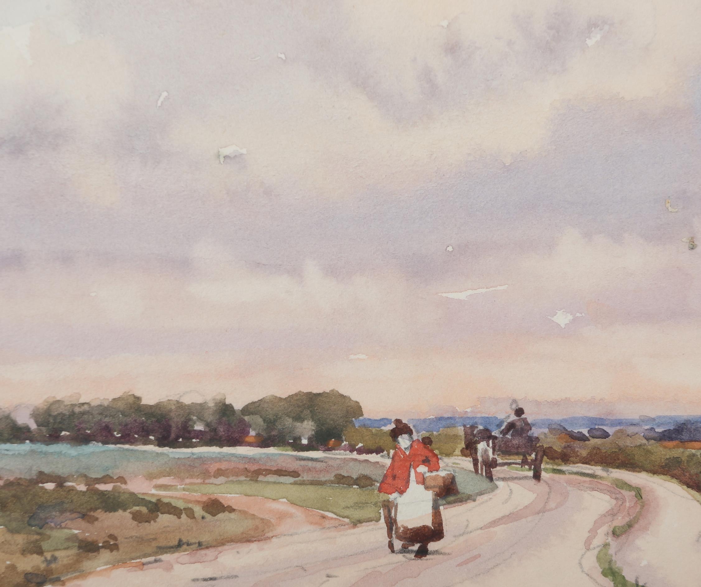 JOHN DOBBY WALKER (1863-1925), 'Summer', landscape with windmill and figures on the road, - Image 2 of 6
