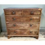 19th century mahogany chest of two short and three long graduated drawers with ring handles on