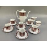 Susie Cooper for Wedgwood, Andromeda pattern coffee set comprising six cups and saucers, cream