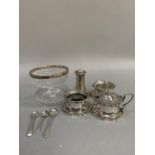 An Edward VII silver four piece condiment set each piece of Yorkshire rose outline, tapered