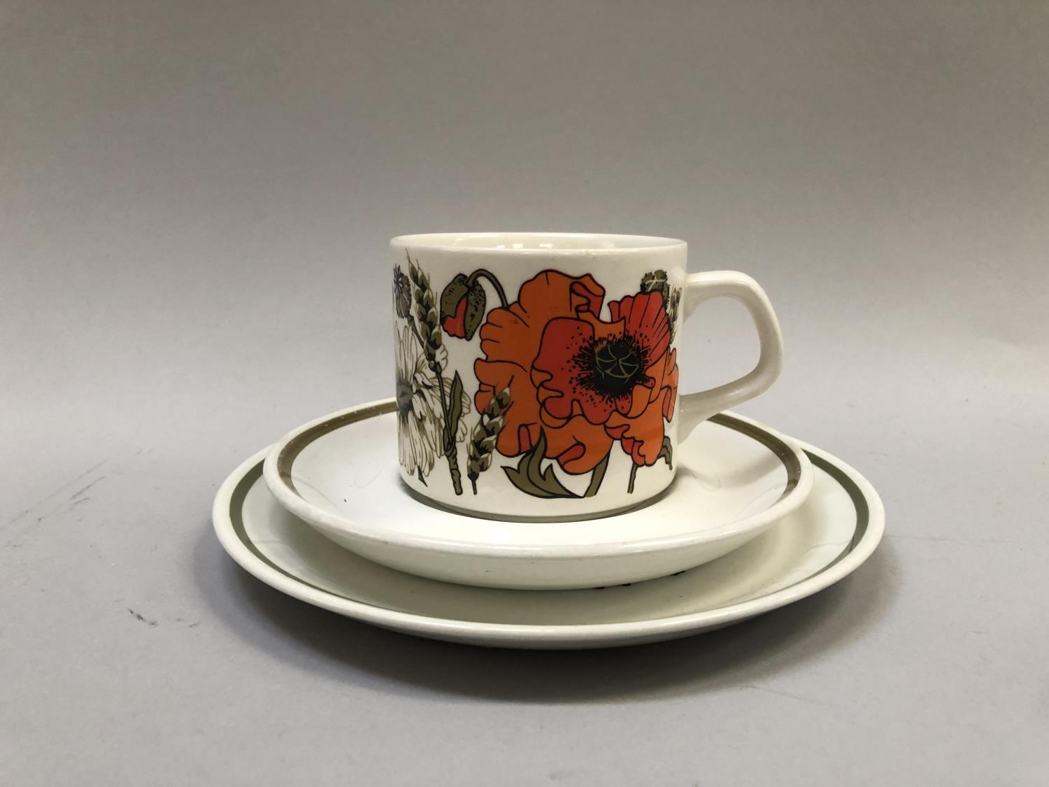 A J and G Meakin Studio tea service comprising teapot, six cups and saucers, six tea plates, milk