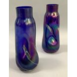 A pair of Josef Rindskopf purple iridescent glass vases with three indents to body, decorated with