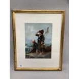 Two young fisher girls looking out to sea, watercolour and gouache, signed and dated 1880, 31cm by