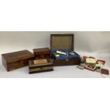 Tunbridge ware box, inlaid writing box with walnut veneer satin inlaid, mahogany box with brass