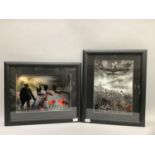 A pair of Remembrance framed photographs, black and white, heightened with red, 41cm by 28.5cm