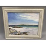Kenneth Robinson, Scottish Isles, oil on board, signed to lower right and dated 02, 34cm by 44cm