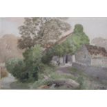 P* SYKES, (Early 20th century), Ivy covered cottage and lane, watercolour, signed to lower right,