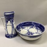 A Royal Doulton Aubrey blue and white toilet jug bowl set