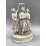A 19th century parian figure group of dancing classical women on plinth
