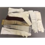 Unusual examples of kid gloves, mainly 19th century, 9 pairs in all: firstly, an exceptionally