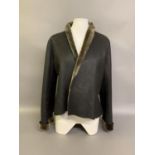 Short shaved sheepskin jacket with chocolate brown leather exterior, by KC Collection, size L but