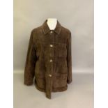 A Vintage brown leather jacket, long line, front faux tortoiseshell buttons, EU size 42in