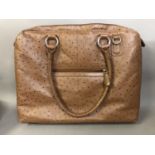 A large light brown ostrich leather shopper with long handles and a detachable shoulder strap 39 x