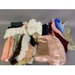 Fine silks, satins and chiffons in unused lengths, many in 20’/30’s lingerie colours, suitable for