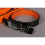 Hermés H Buckle reversible Constance leather belt, black/orange, unused and boxed, silver metal