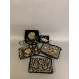 1970’s embroidered bags, Indian, all with black velvet ground. All embroidered in either silver or
