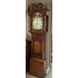 A Hill Barton longcase clock, painted dial, two weights and a pendulum