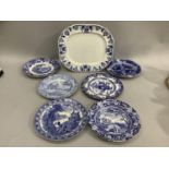 Collection of blue and white ware including a Doulton series ware plate of Oyama heraldic design,